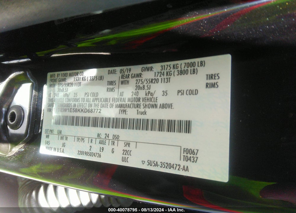 2019 FORD F-150 XL VIN: 1FTEW1E58KKD68772