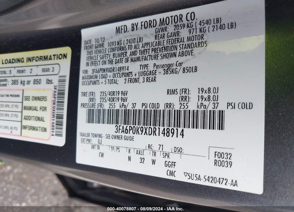 2013 FORD FUSION TITANIUM VIN: 3FA6P0K9XDR148914
