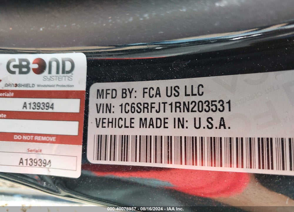 2024 RAM 1500 LAIE  4X4 5'7 BOX VIN: 1C6SRFJT1RN203531