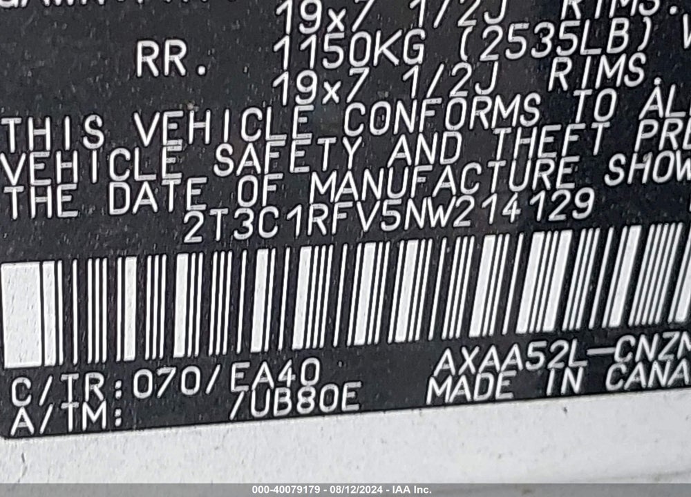 2022 TOYOTA RAV4 XLE PREMIUM VIN: 2T3C1RFV5NW214129
