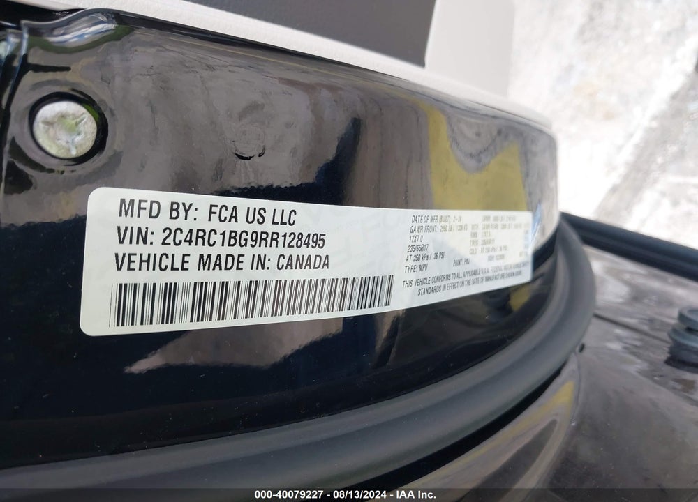 2024 CHRYSLER PACIFICA TOURING L VIN: 2C4RC1BG9RR128495
