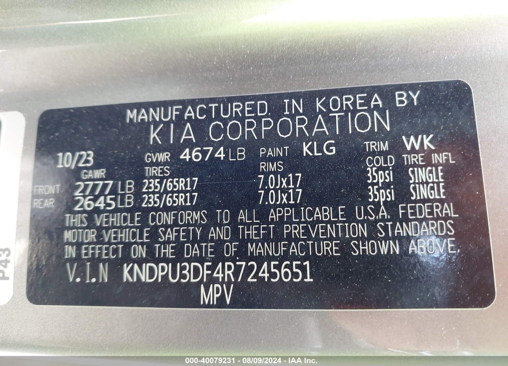 2024 KIA SPORTAGE LX VIN: KNDPU3DF4R7245651
