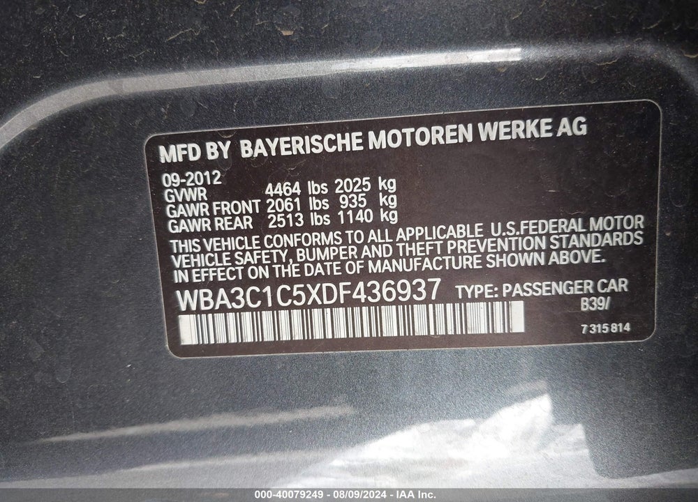 2013 BMW 328I VIN: WBA3C1C5XDF436937