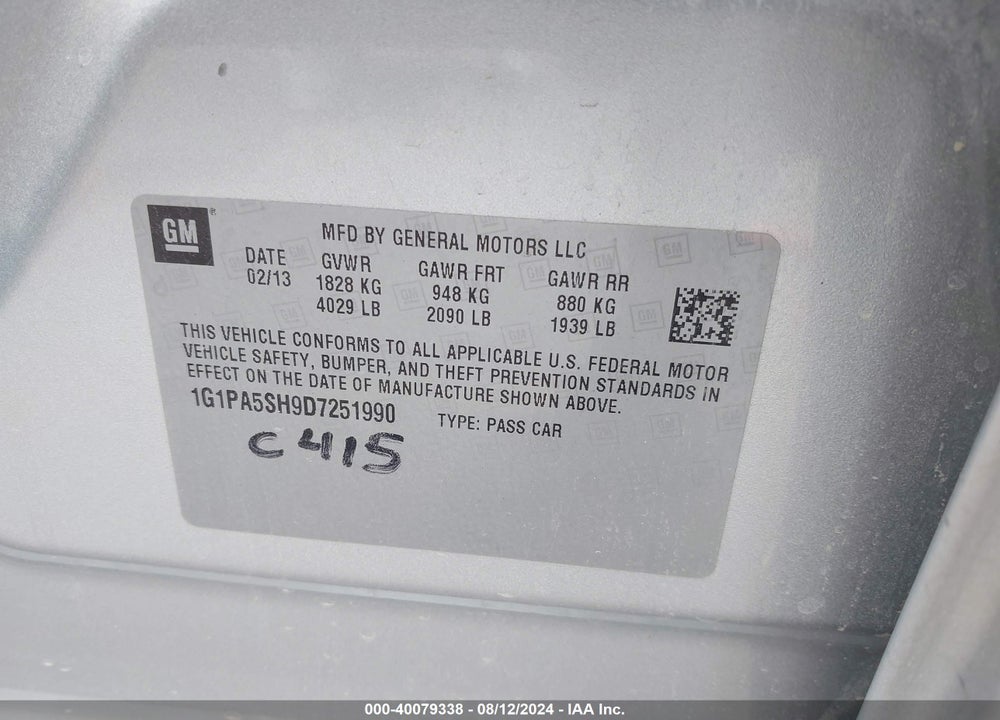 2013 CHEVROLET CRUZE LS AUTO VIN: 1G1PA5SH9D7251990