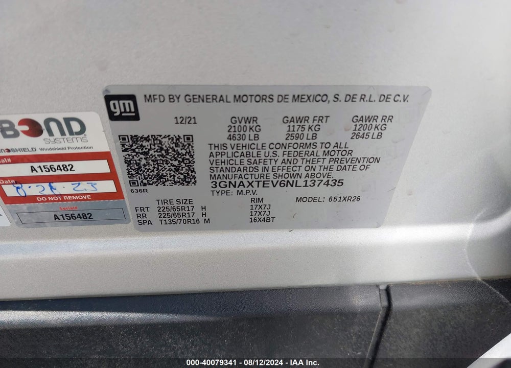 2022 CHEVROLET EQUINOX AWD 2FL VIN: 3GNAXTEV6NL137435