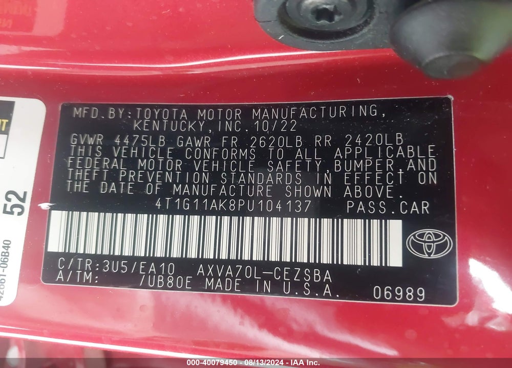 2023 TOYOTA CAMRY SE VIN: 4T1G11AK8PU104137