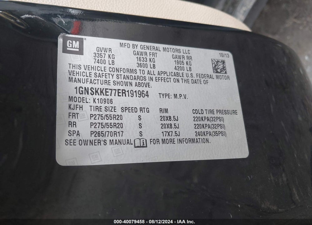 2014 CHEVROLET SUBURBAN 1500 LTZ VIN: 1GNSKKE77ER191964