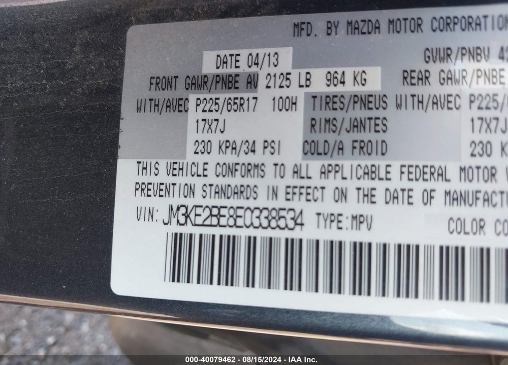 2014 MAZDA CX-5 SPORT VIN: JM3KE2BE8E0338534