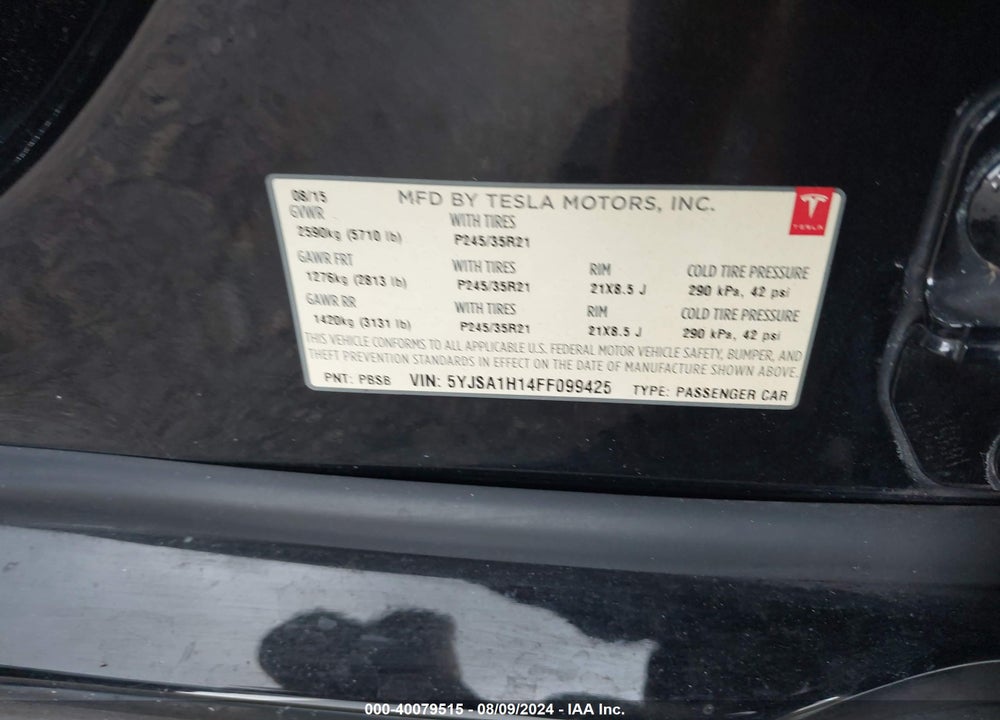 2015 TESLA MODEL S VIN: 5YJSA1H14FF099425