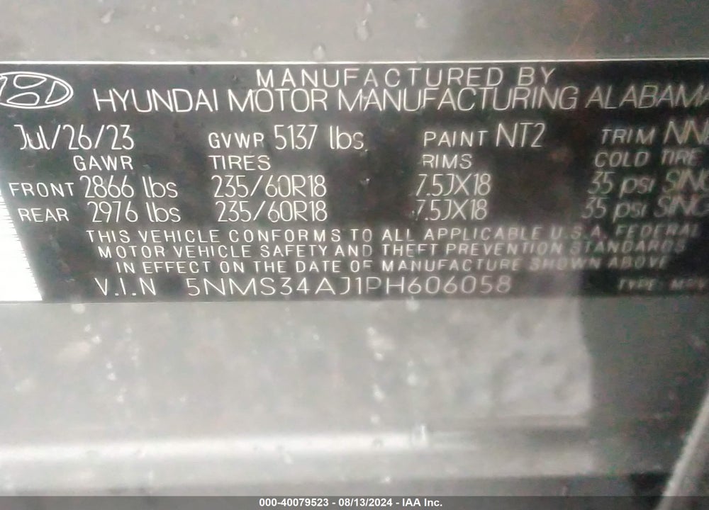 2023 HYUNDAI SANTA FE SEL VIN: 5NMS34AJ1PH606058