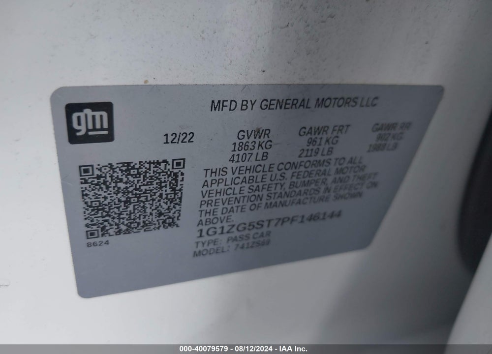2023 CHEVROLET MALIBU FWD RS VIN: 1G1ZG5ST7PF146144