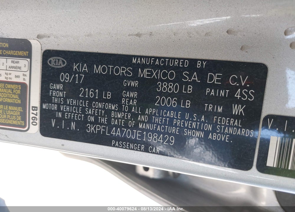2018 KIA FORTE VIN: 3KPFL4A70JE198429