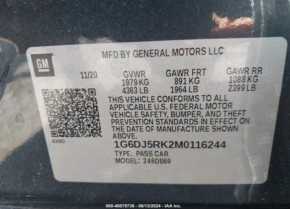 2021 CADILLAC CT4 LUXURY VIN: 1G6DJ5RK2M0116244
