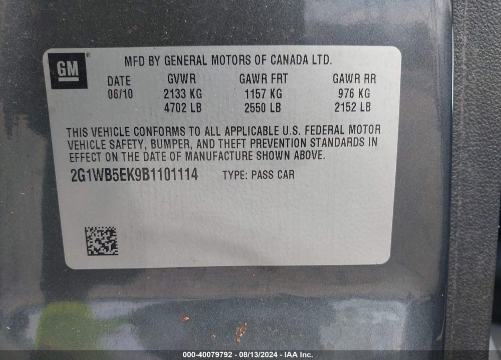 2011 CHEVROLET IMPALA LT VIN: 2G1WB5EK9B1101114