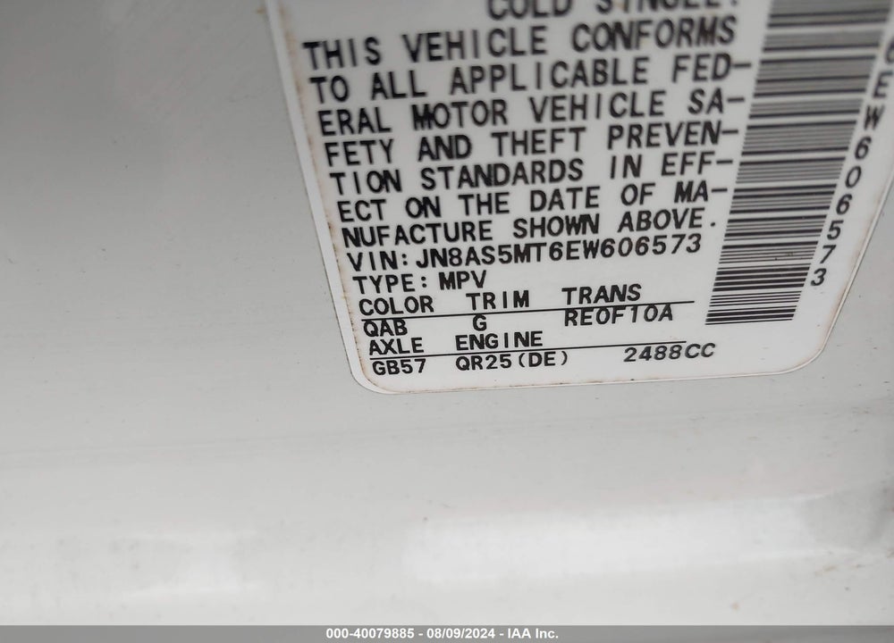 2014 NISSAN ROGUE SELECT S VIN: JN8AS5MT6EW606573