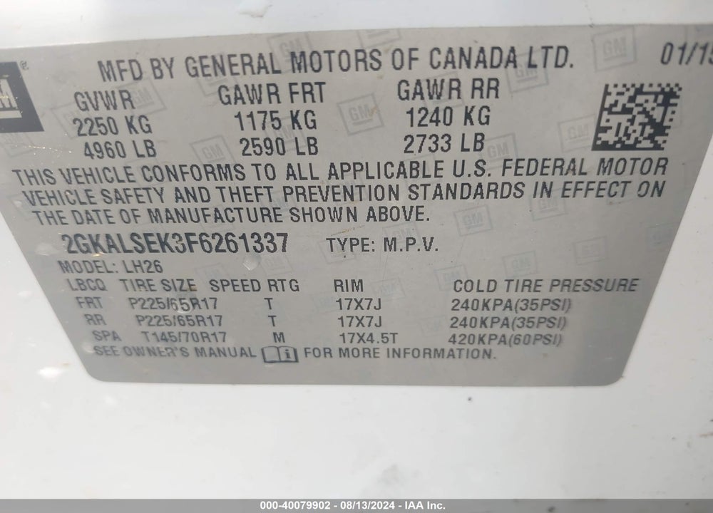2015 GMC TERRAIN SLT-1 VIN: 2GKALSEK3F6261337