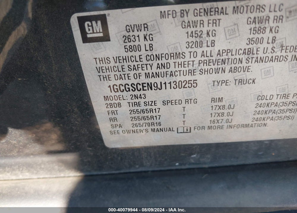 2018 CHEVROLET COLORADO LT VIN: 1GCGSCEN9J1130255