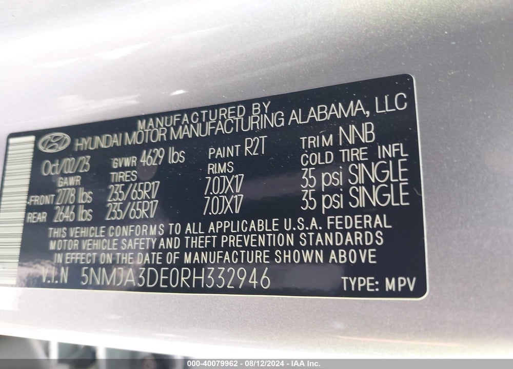 2024 HYUNDAI TUCSON SE VIN: 5NMJA3DE0RH332946
