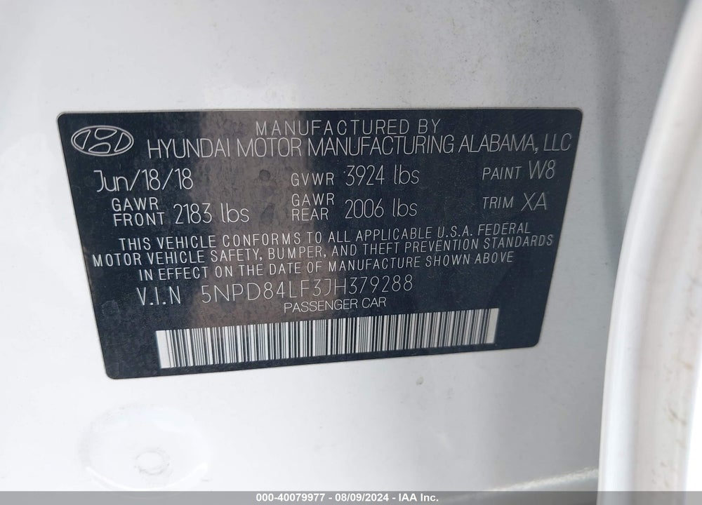 2018 HYUNDAI ELANTRA SEL VIN: 5NPD84LF3JH379288