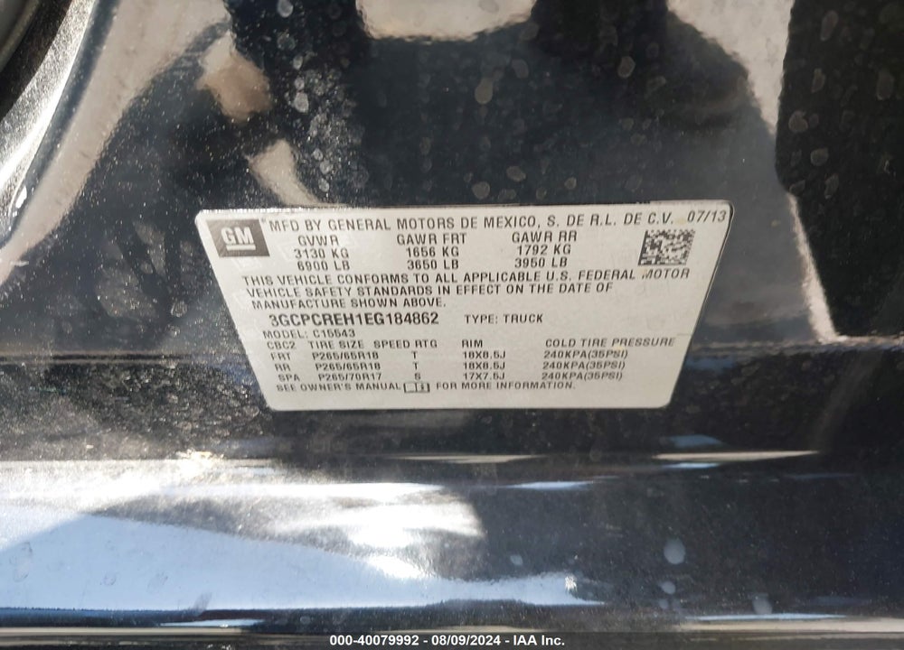 2014 CHEVROLET SILVERADO 1500 1LT VIN: 3GCPCREH1EG184862