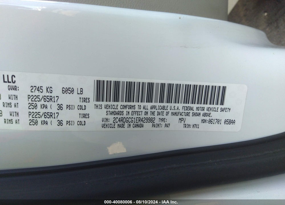 2014 DODGE GRAND CARAVAN SXT VIN: 2C4RDGCG1ER429982