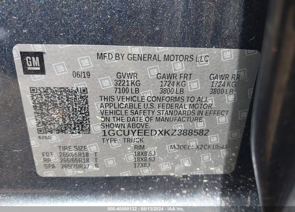 2019 CHEVROLET SILVERADO 1500 RST VIN: 1GCUYEEDXKZ388582