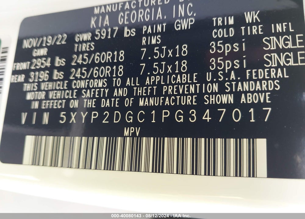 2023 KIA TELLURIDE LX VIN: 5XYP2DGC1PG347017