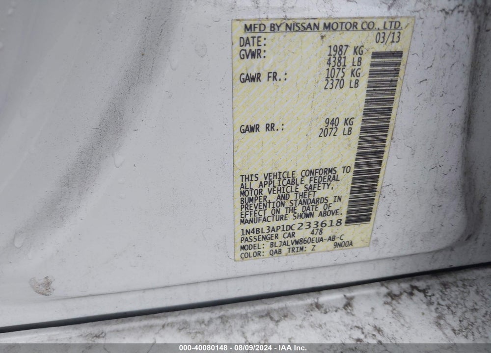 2013 NISSAN ALTIMA 3.5 SL VIN: 1N4BL3AP1DC233618