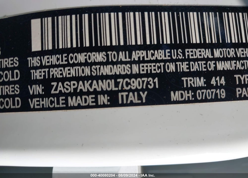 2020 ALFA ROMEO STELVIO AWD VIN: ZASPAKAN0L7C90731