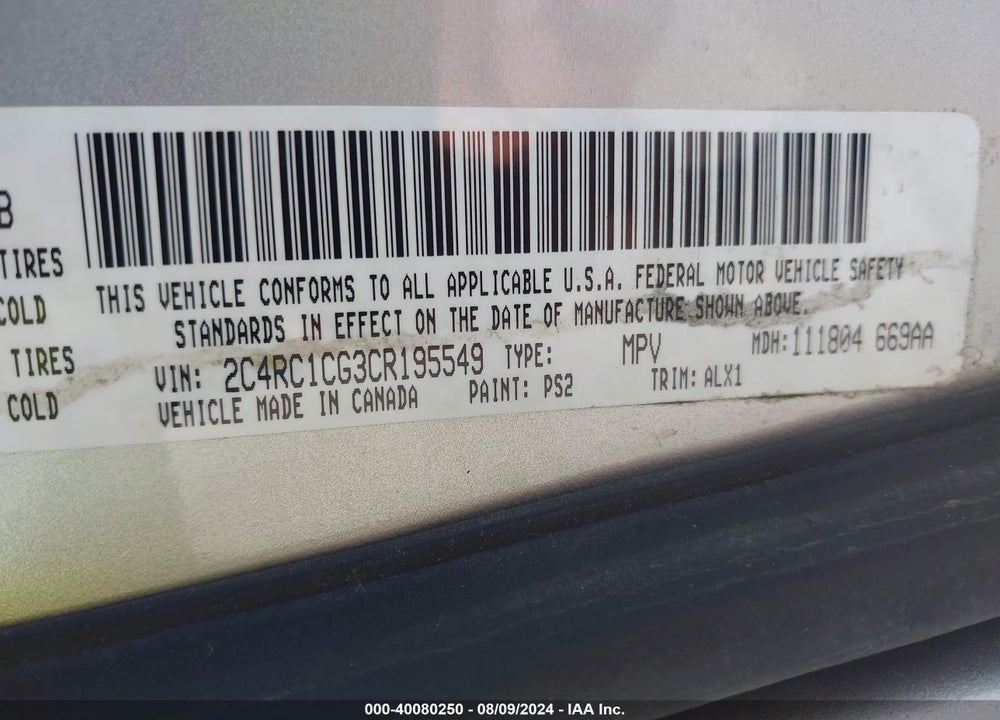 2012 CHRYSLER TOWN & COUNTRY TOURING-L VIN: 2C4RC1CG3CR195549