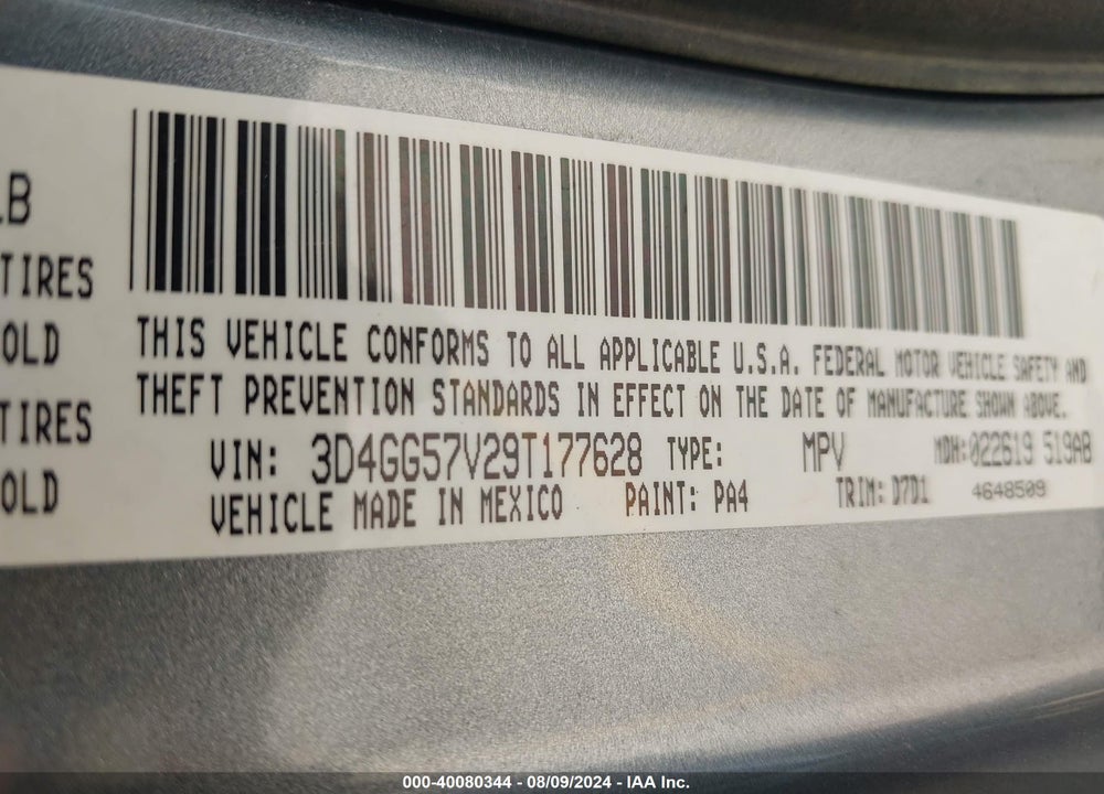 2009 DODGE JOURNEY SXT VIN: 3D4GG57V29T177628