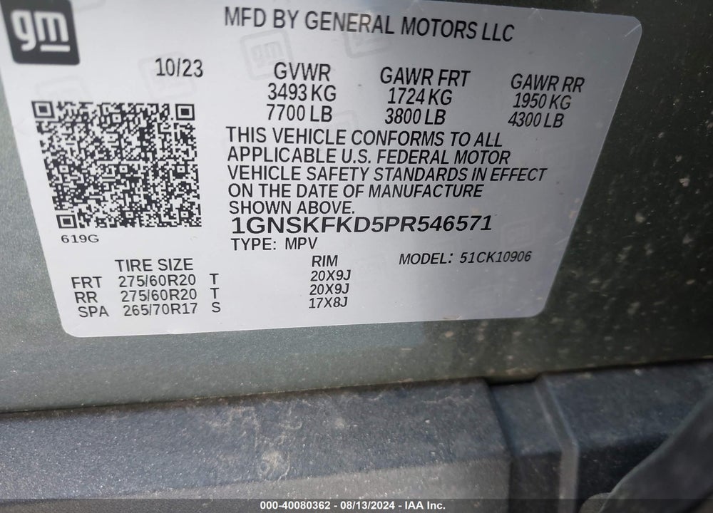 2023 CHEVROLET SUBURBAN 4WD PREMIER VIN: 1GNSKFKD5PR546571