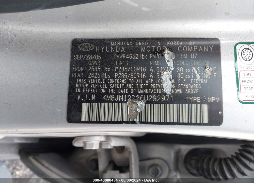 2006 HYUNDAI TUCSON GLS/LIMITED VIN: KM8JN12D26U292971