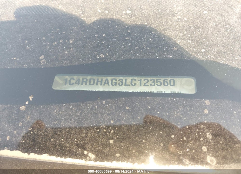 2020 DODGE DURANGO SXT PLUS RWD VIN: 1C4RDHAG3LC123560