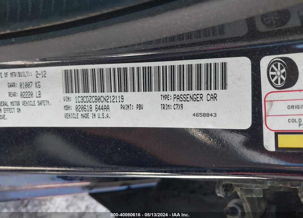 2012 DODGE AVENGER SXT VIN: 1C3CDZCB0CN212119