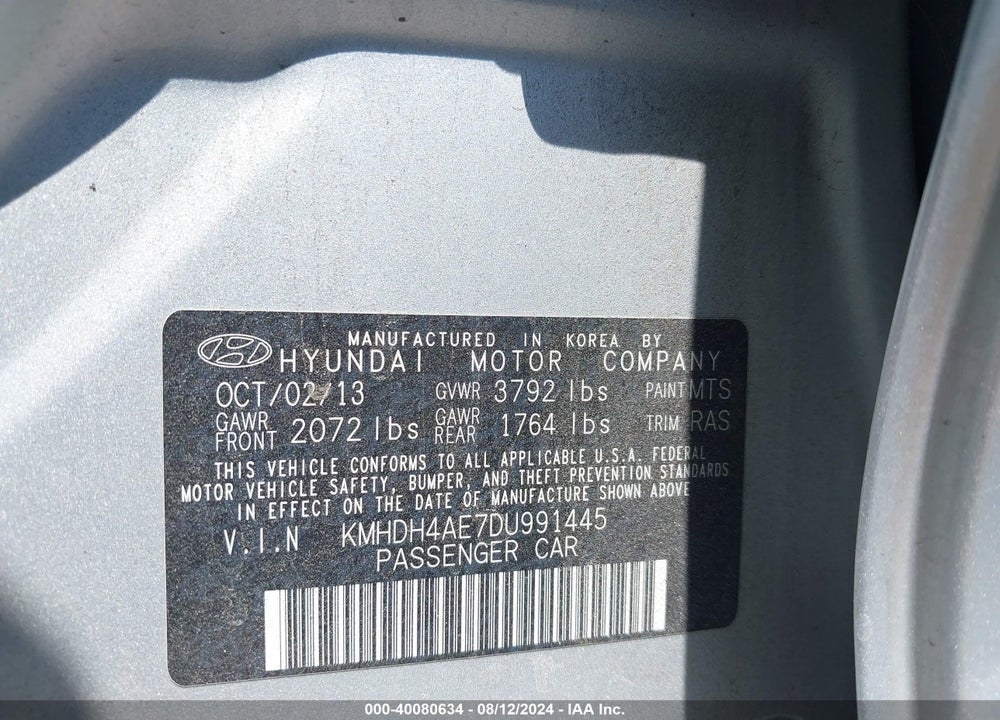 2013 HYUNDAI ELANTRA GLS VIN: KMHDH4AE7DU991445