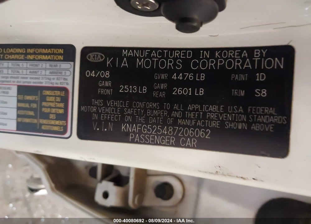 2008 KIA RONDO LX BASE VIN: KNAFG525487206062