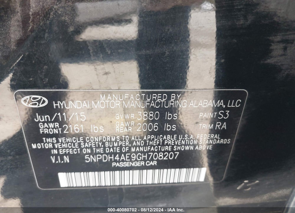 2016 HYUNDAI ELANTRA SE VIN: 5NPDH4AE9GH708207