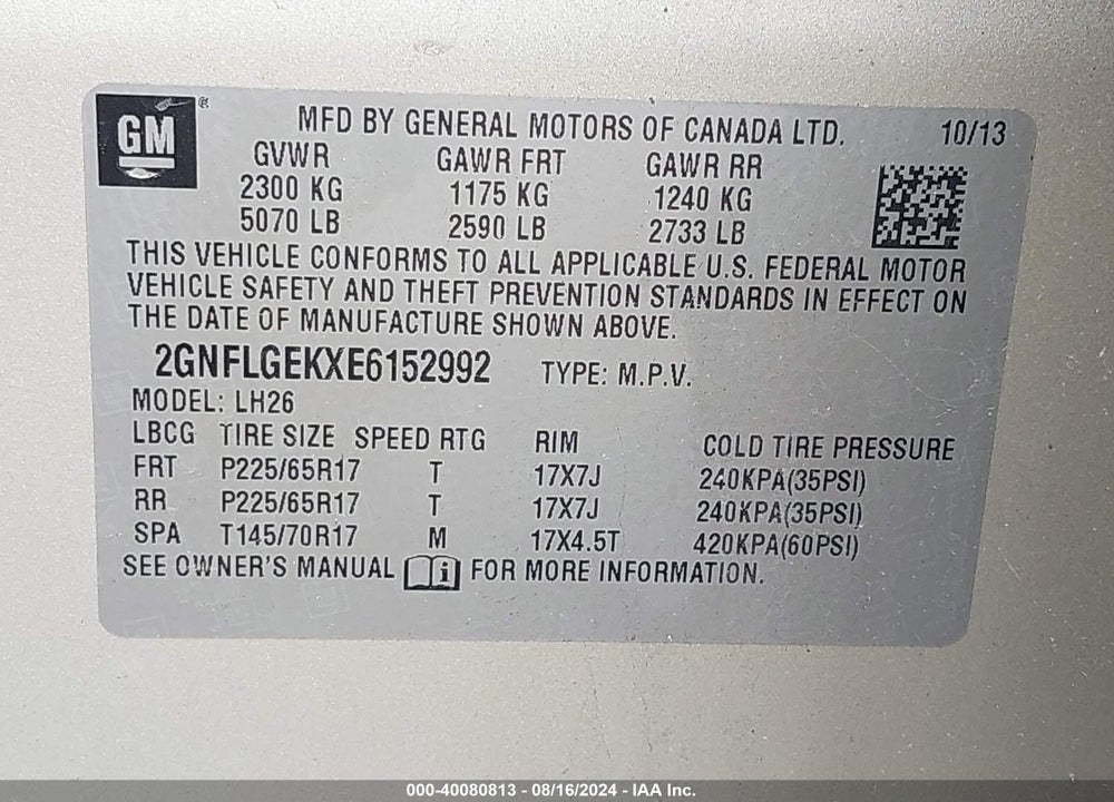 2014 CHEVROLET EQUINOX 2LT VIN: 2GNFLGEKXE6152992