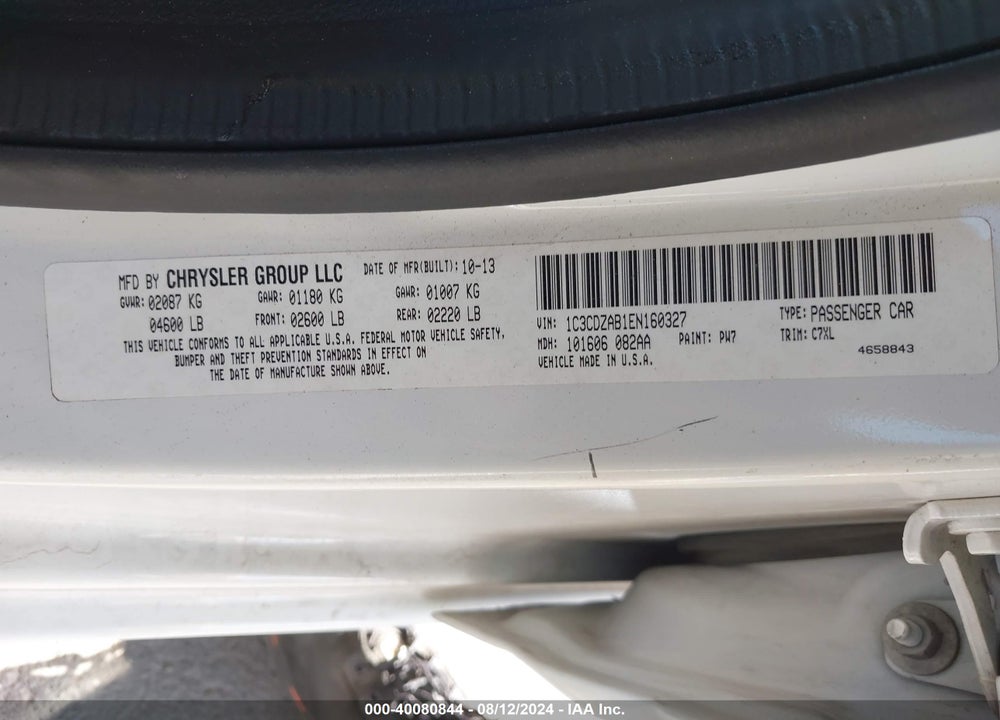 2014 DODGE AVENGER SE VIN: 1C3CDZAB1EN160327