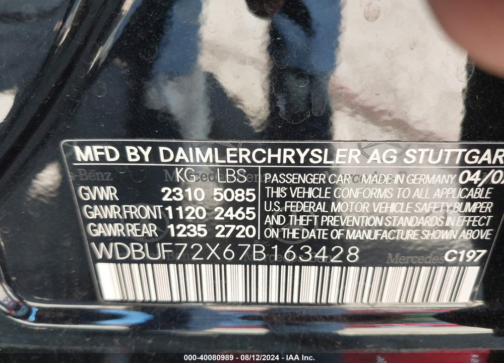 2007 MERCEDES-BENZ E 550 VIN: WDBUF72X67B163428