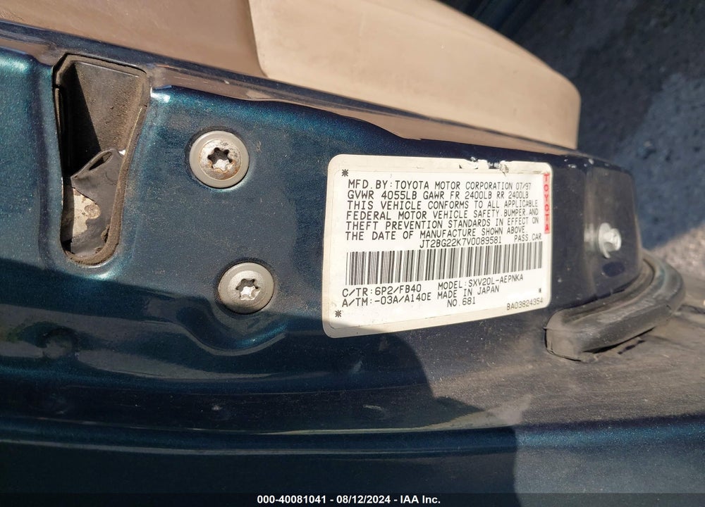 1997 TOYOTA CAMRY VIN: JT2BG22K7V0089581