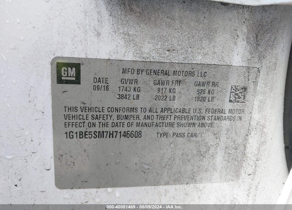 2017 CHEVROLET CRUZE VIN: 1G1BE5SM7H7146608