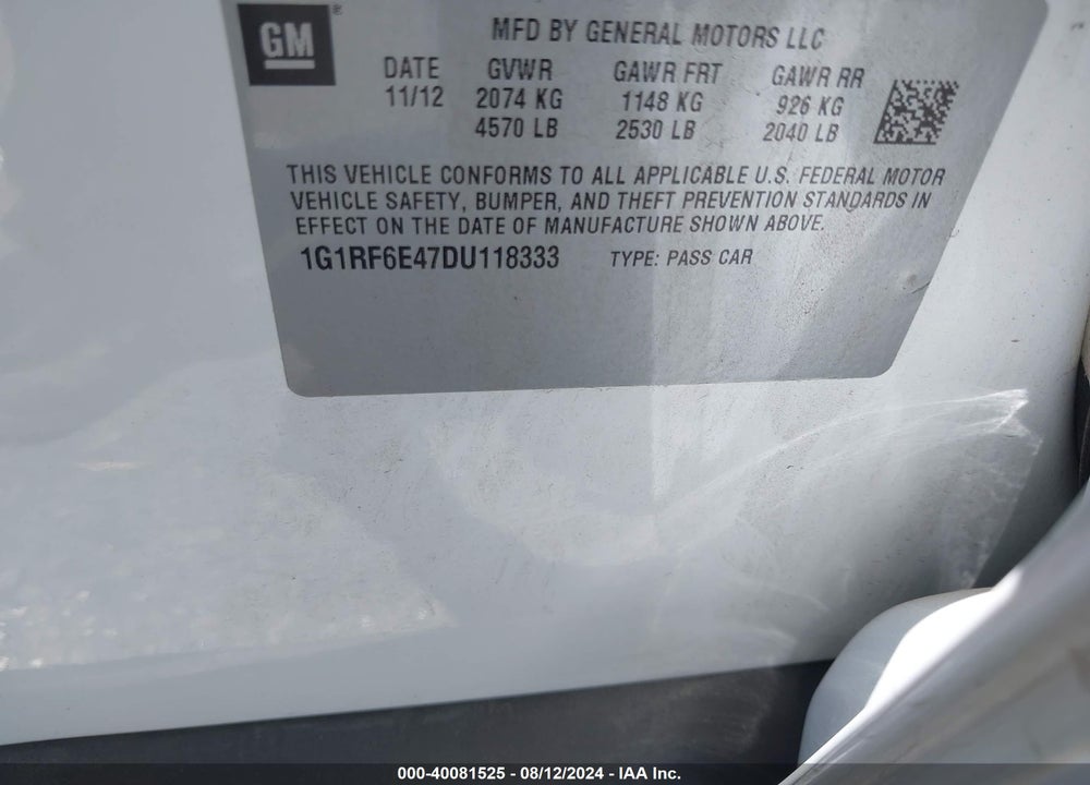 2013 CHEVROLET VOLT VIN: 1G1RF6E47DU118333