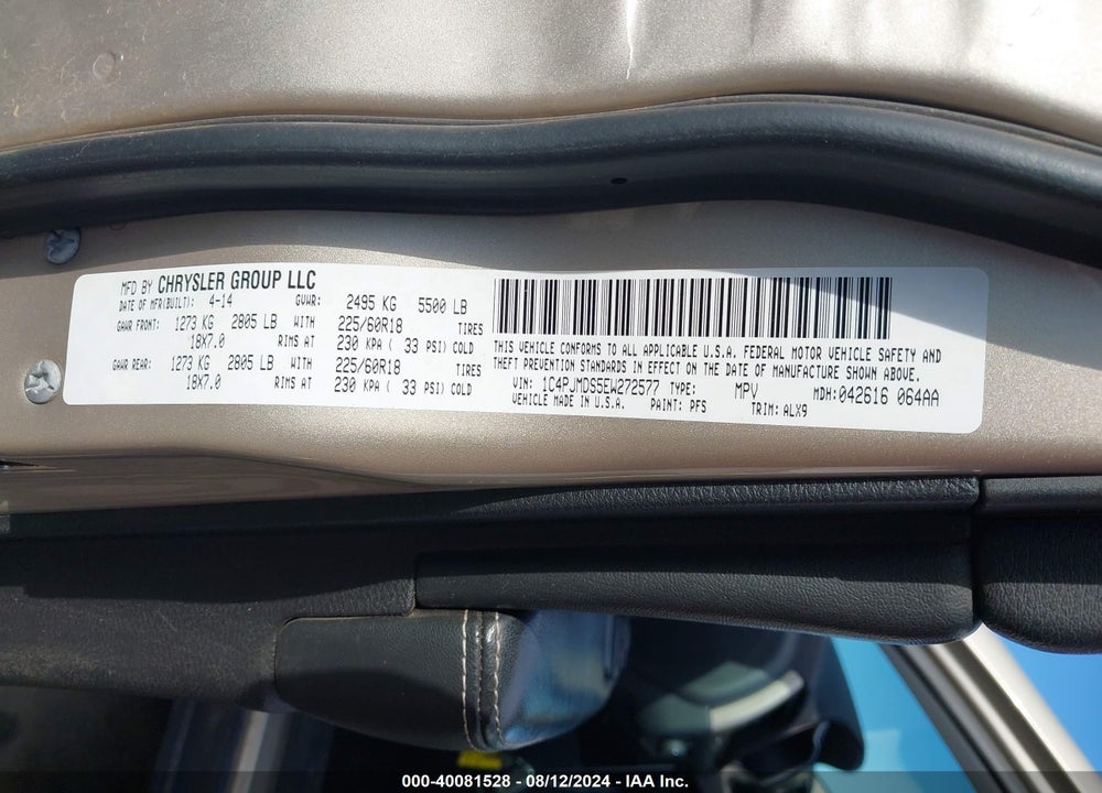 2014 JEEP CHEROKEE LIMITED VIN: 1C4PJMDS5EW272577