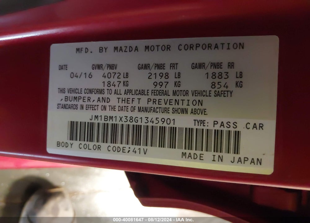 2016 MAZDA 3 S GRAND TOURING VIN: JM1BM1X38G1345901
