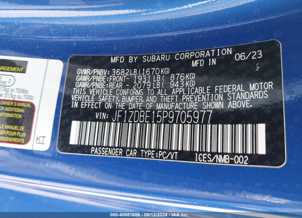 2023 SUBARU BRZ LIMITED VIN: JF1ZDBE15P9705977