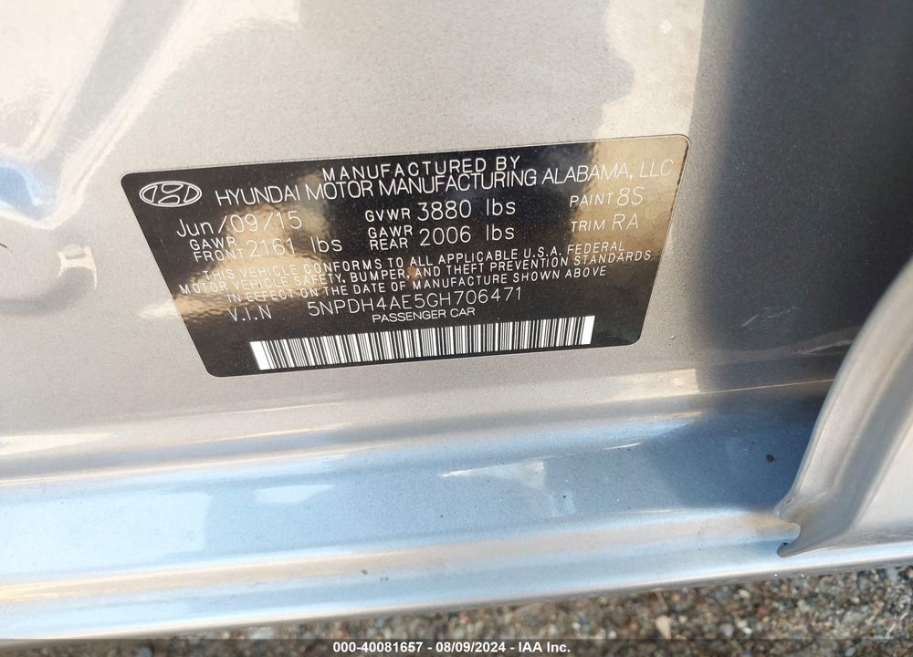 2016 HYUNDAI ELANTRA SE VIN: 5NPDH4AE5GH706471