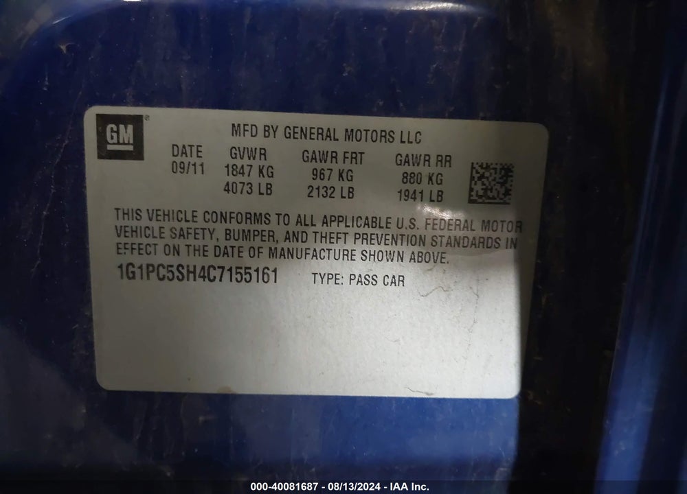 2012 CHEVROLET CRUZE LS VIN: 1G1PC5SH4C7155161