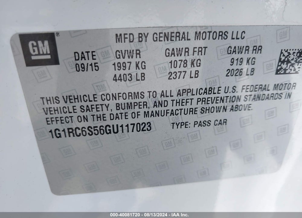2016 CHEVROLET VOLT LT VIN: 1G1RC6S56GU117023
